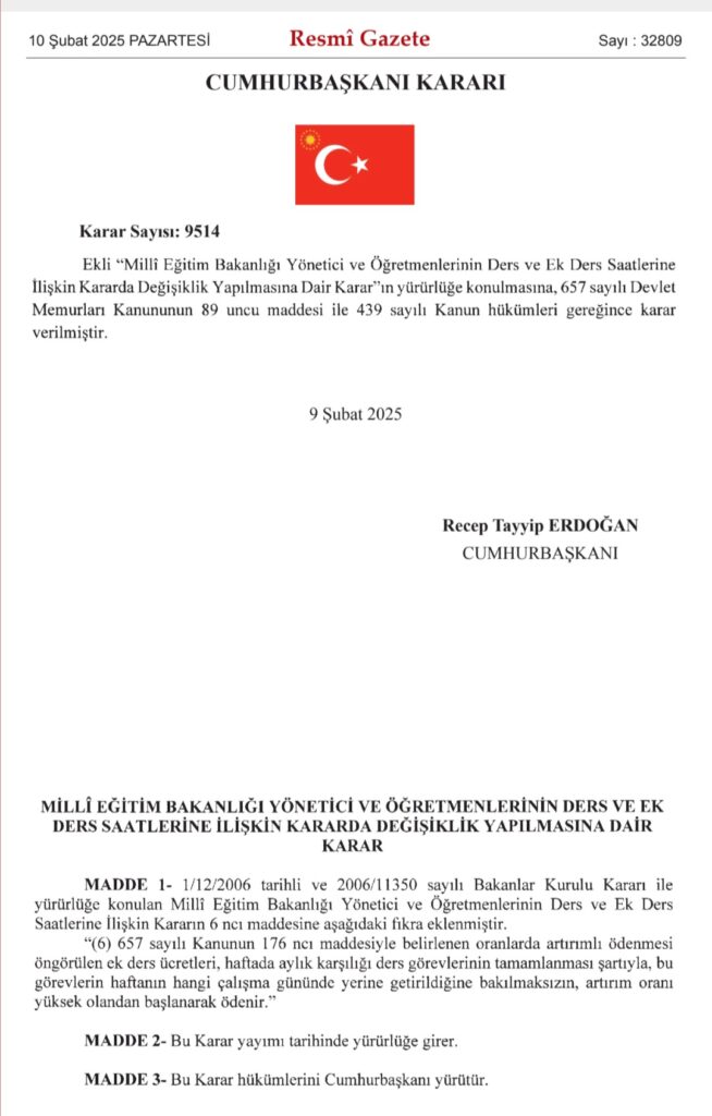 2025-ek-ders-kararnamesi-yeni-degisiklik Ek Ders Ücretlerinde Güncelleme Yapıldı! 2025