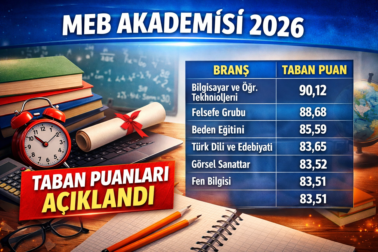 MEB Akademisi 2026 taban puanları ve öğretmen alımı sonuçları